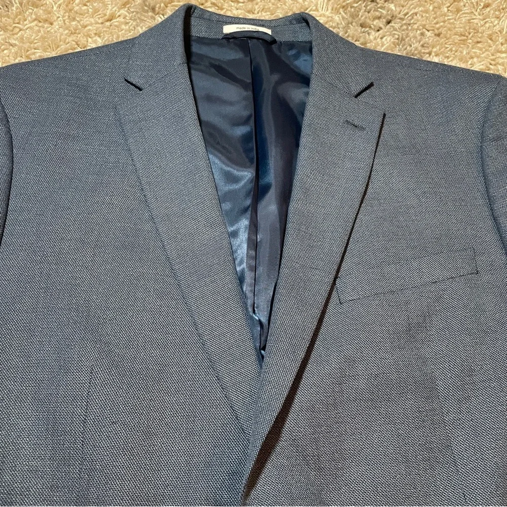 Bar III Mens Slim Fit Blazer‎ Blue Gray Textured Two Button Sport Coat